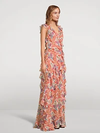 Ruffled Gown Paisley Print