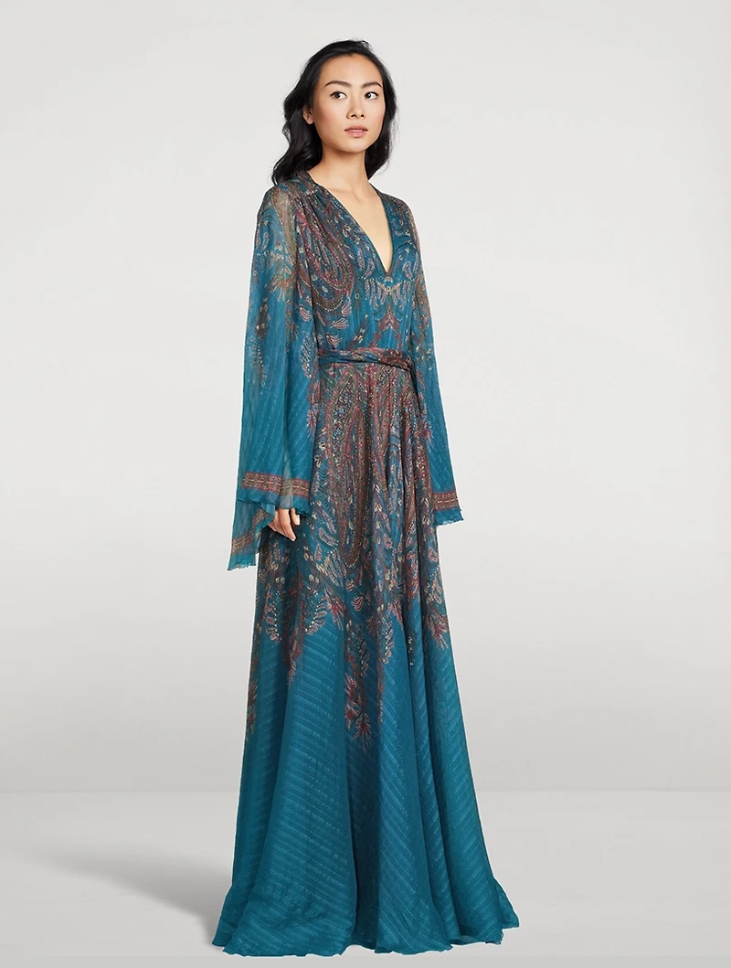 Silk Gown Floral Paisley Print