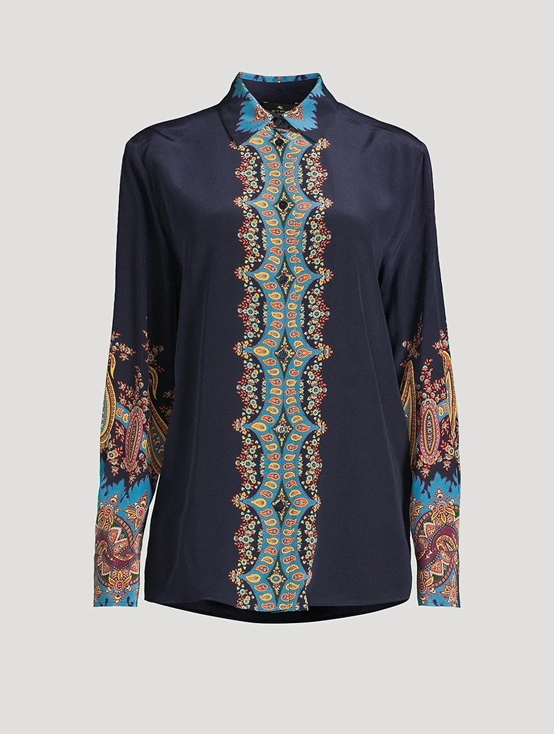 Silk Crêpe de Chine Shirt Floral Paisley Print