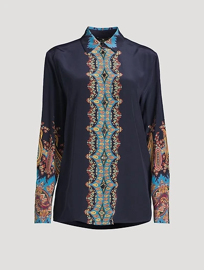 Silk Crêpe de Chine Shirt Floral Paisley Print