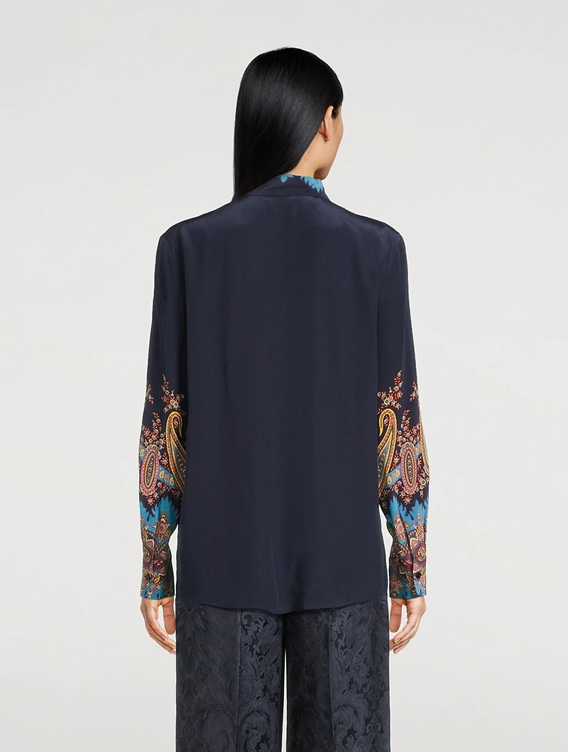 Silk Crêpe de Chine Shirt Floral Paisley Print