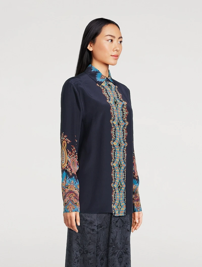 Silk Crêpe de Chine Shirt Floral Paisley Print
