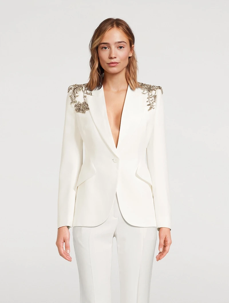 Embellished Leaf Crêpe Blazer