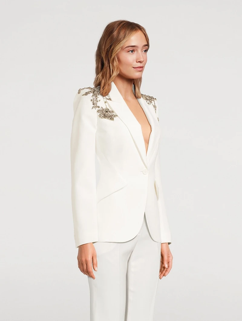 Embellished Leaf Crêpe Blazer