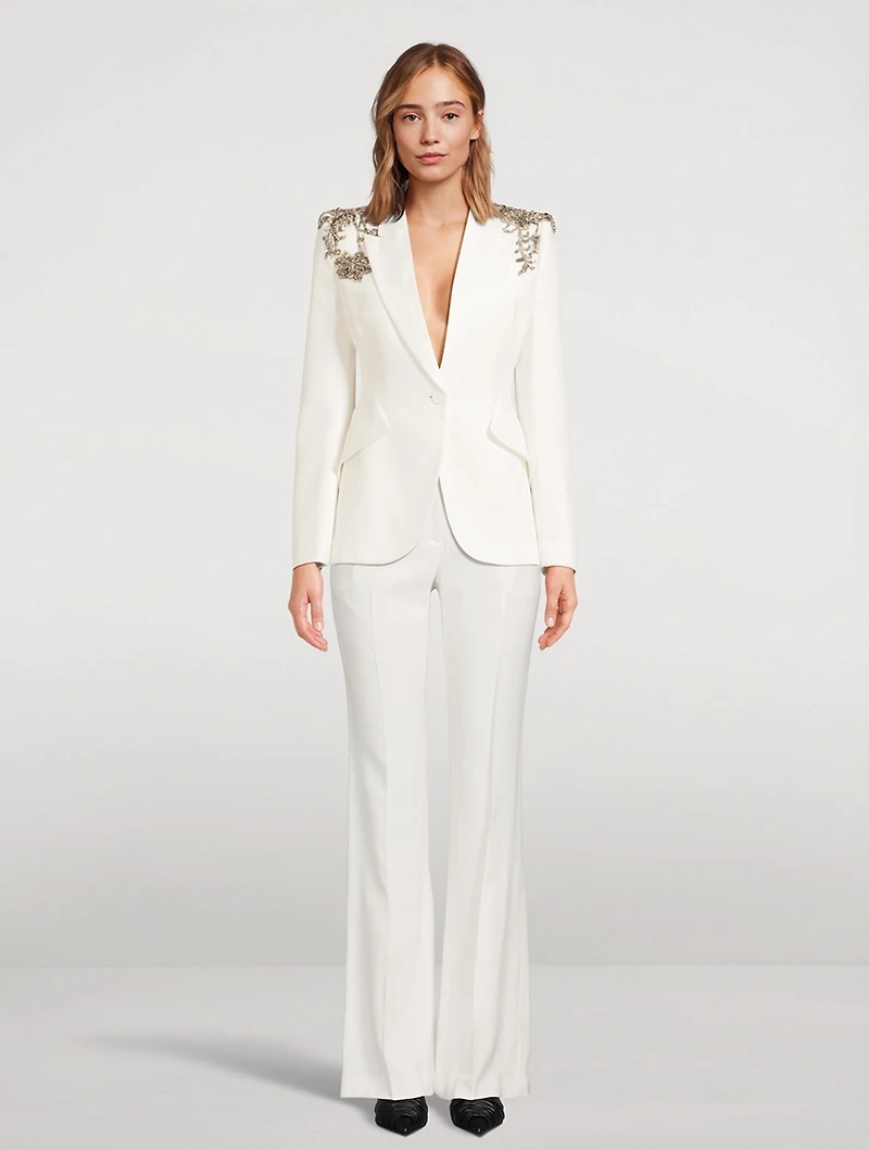 Embellished Leaf Crêpe Blazer