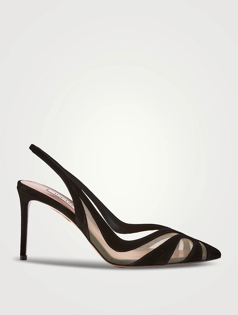 Lune Suede Mesh Slingback Pumps