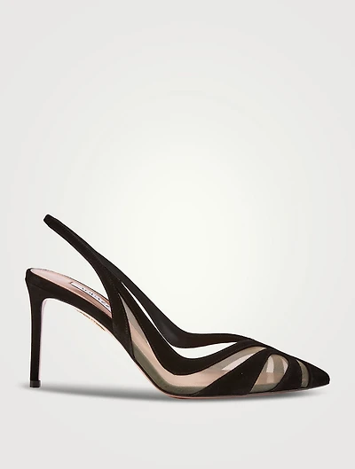 Lune Suede Mesh Slingback Pumps