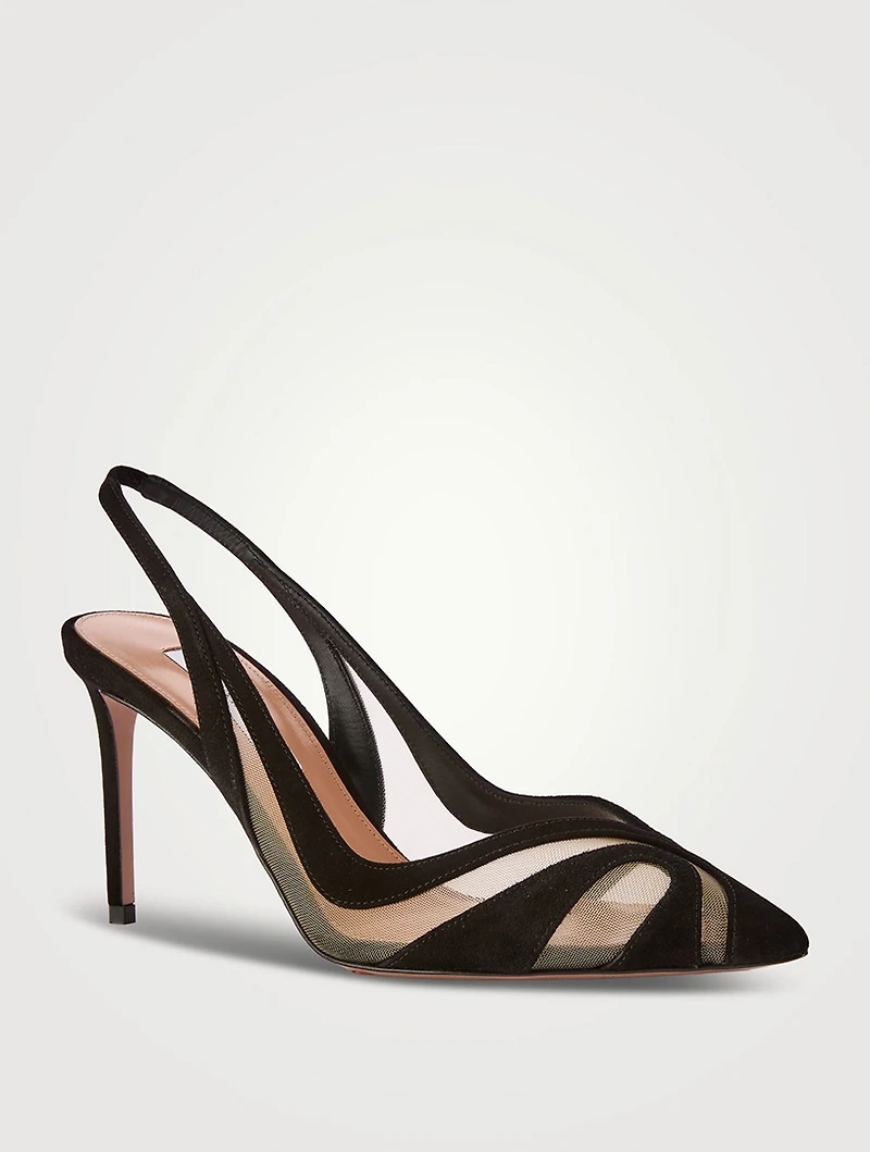 Lune Suede Mesh Slingback Pumps
