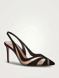 Lune Suede Mesh Slingback Pumps