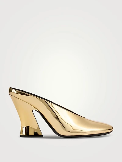 Sculpted Metallic Leather Mules