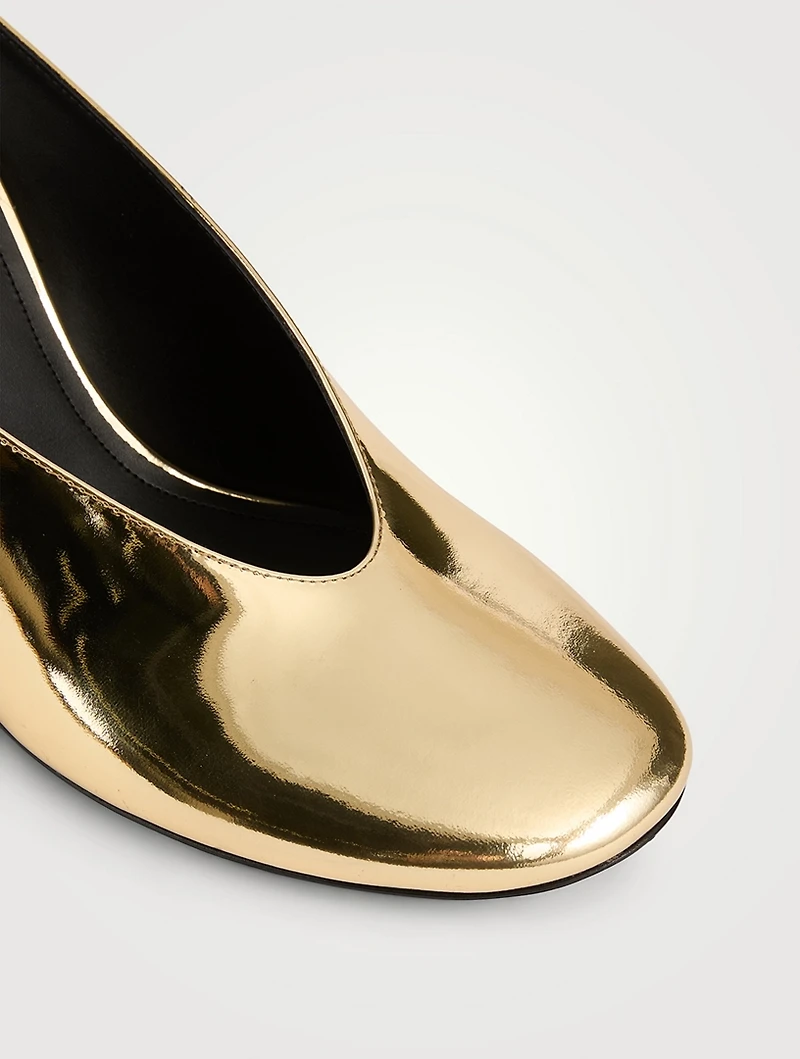 Sculpted Metallic Leather Mules