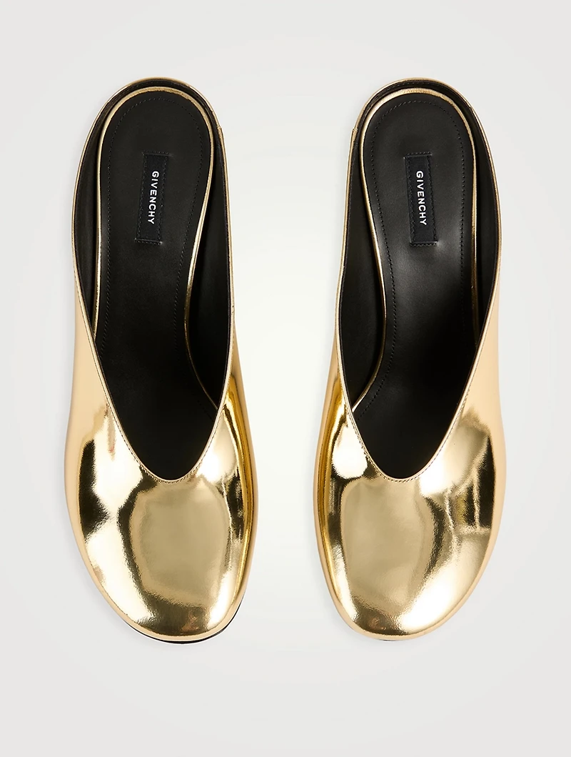 Sculpted Metallic Leather Mules