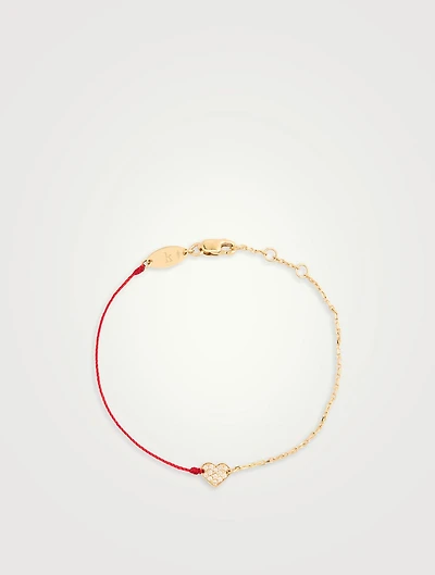 Joli Cœur String-Chain 18K Gold Bracelet With Diamonds