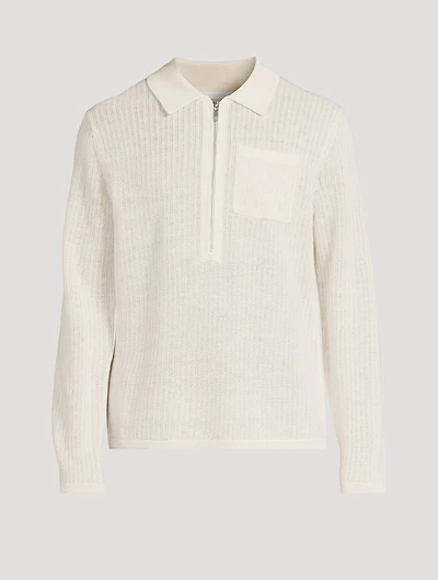 Linen Half-Zip Long-Sleeve Polo