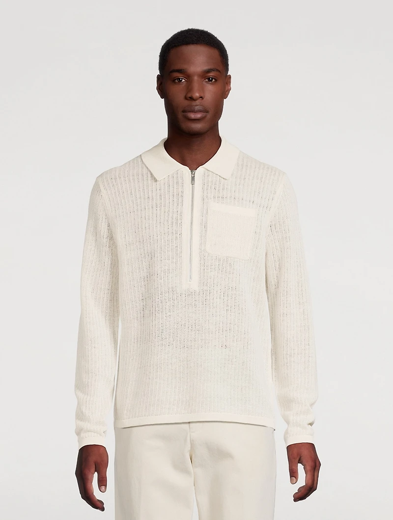 Linen Half-Zip Long-Sleeve Polo