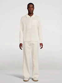 Linen Half-Zip Long-Sleeve Polo