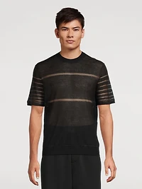 Linen Sheer-Stripe Knit T-Shirt