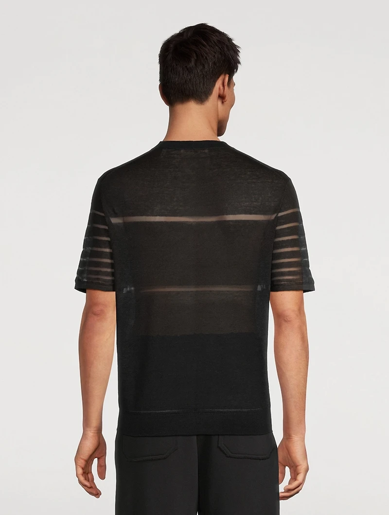 Linen Sheer-Stripe Knit T-Shirt