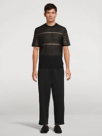 Linen Sheer-Stripe Knit T-Shirt