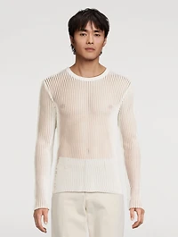 Sheer Striped Long-Sleeve Top