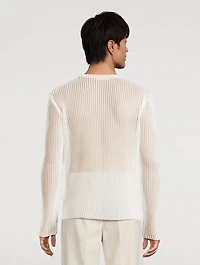 Sheer Striped Long-Sleeve Top