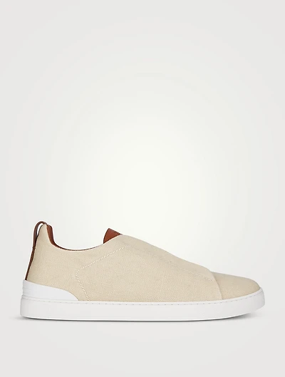 Triple Stitch Cotton Linen And Leather Sneakers