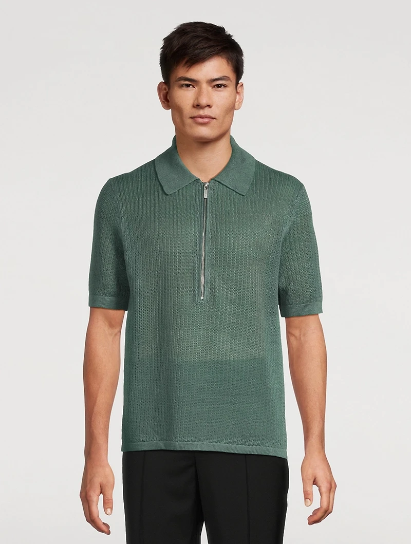 Linen Zip Polo Shirt