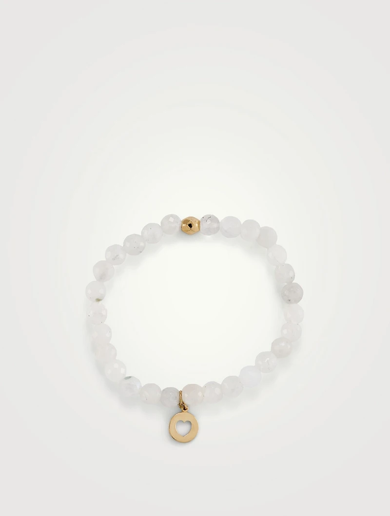 Bohème Moonstone Beaded Bracelet With 14K Gold Heart Charm