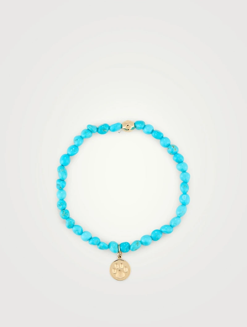 Bohème Turquoise Beaded Bracelet With 14K Gold Paw Charm