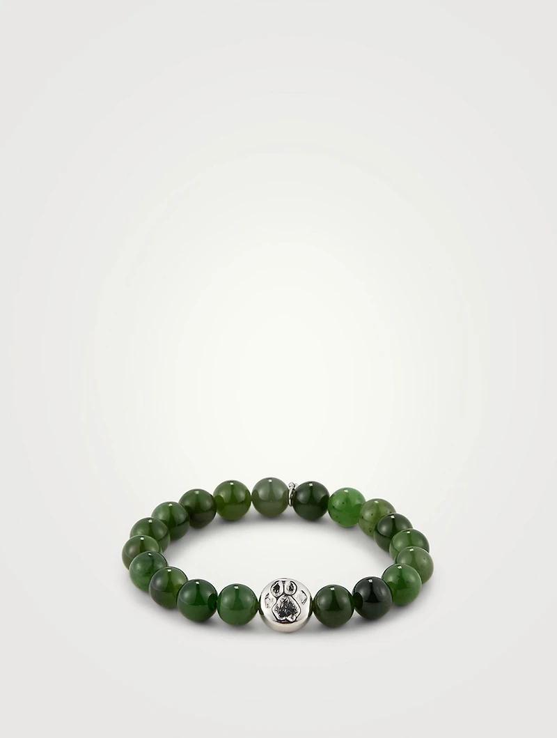 Bohème Nephrite Jade Beaded Bracelet With Silver Paw Charm