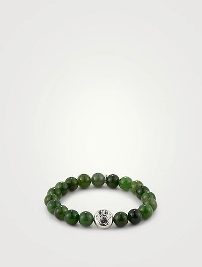 Bohème Nephrite Jade Beaded Bracelet With Silver Paw Charm