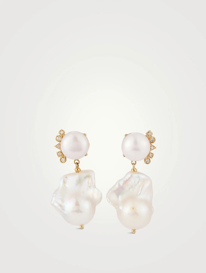 Cléo 14K Gold Baroque Pearl Earrings With Diamonds