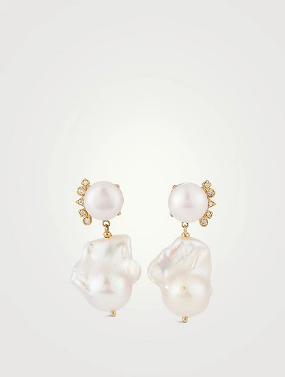 Cléo 14K Gold Baroque Pearl Earrings With Diamonds