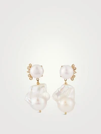 Cléo 14K Gold Baroque Pearl Earrings With Diamonds