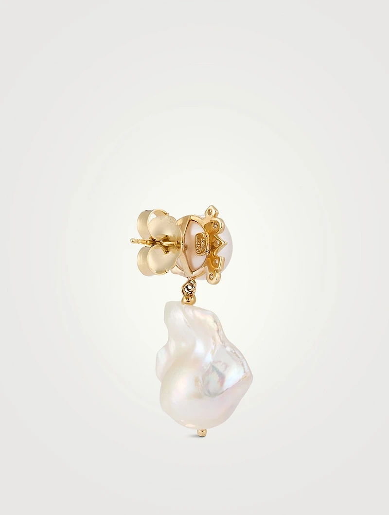 Cléo 14K Gold Baroque Pearl Earrings With Diamonds