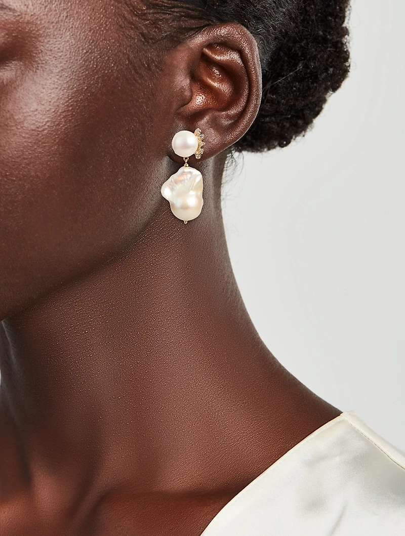Cléo 14K Gold Baroque Pearl Earrings With Diamonds