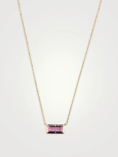 Classique Carré 14K Gold Baguette Necklace With Pink Sapphire