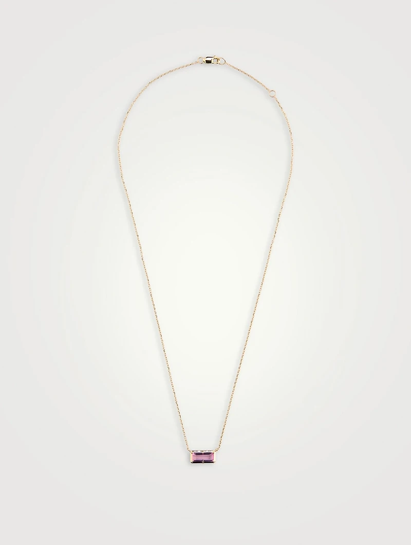Classique Carré 14K Gold Baguette Necklace With Pink Sapphire