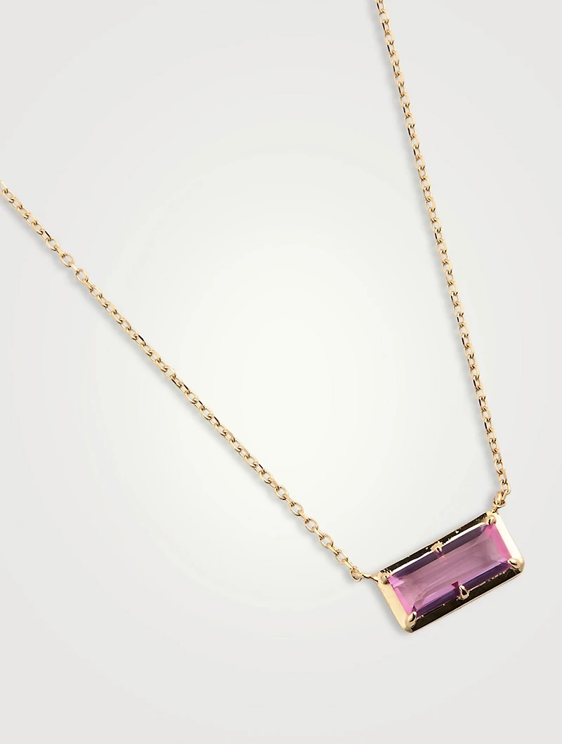 Classique Carré 14K Gold Baguette Necklace With Pink Sapphire