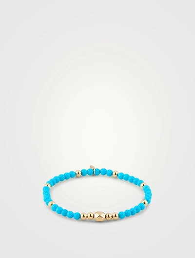 Bohème Turquoise Beaded Bracelet With 14K Gold Tag Charm