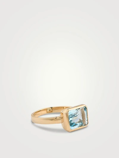 Cléo Daniela 14K Gold Bezel Emerald Cut Blue Topaz Ring