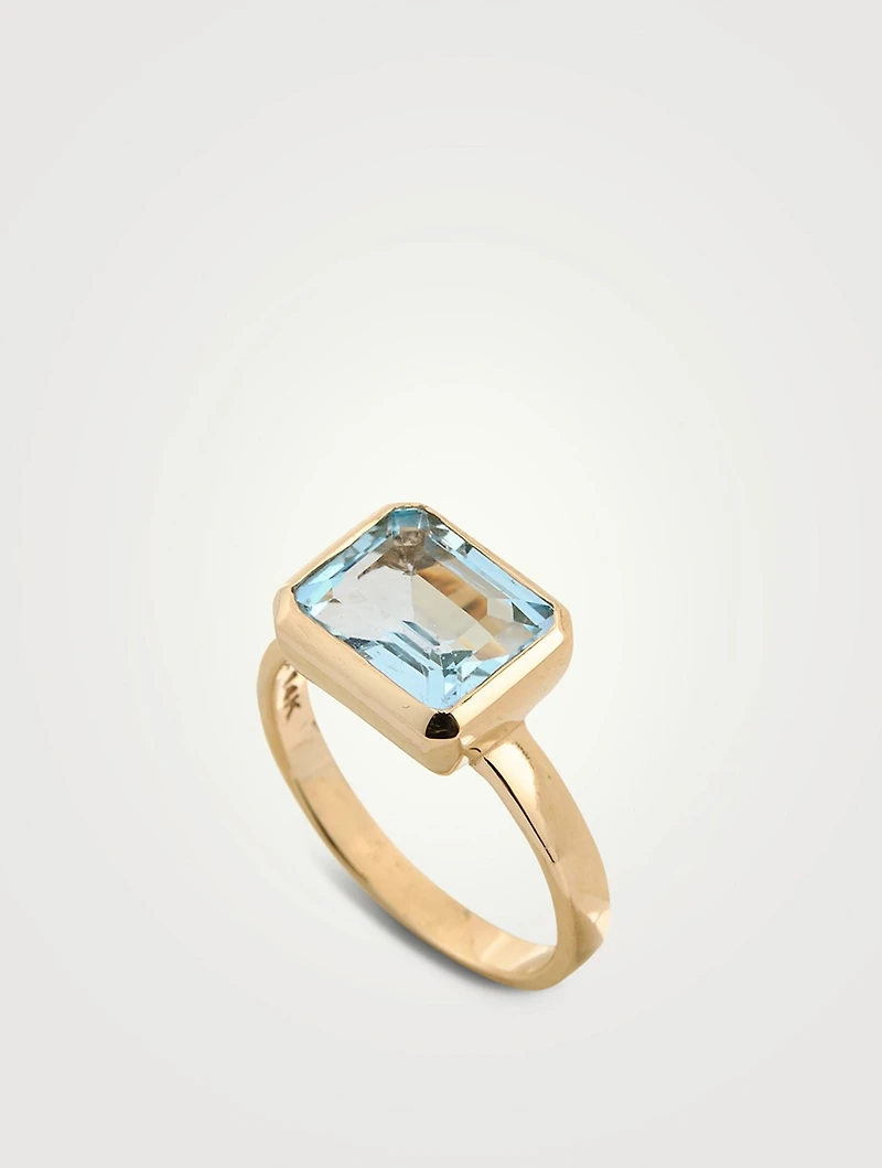 Cléo Daniela 14K Gold Bezel Emerald Cut Blue Topaz Ring