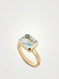 Cléo Daniela 14K Gold Bezel Emerald Cut Blue Topaz Ring