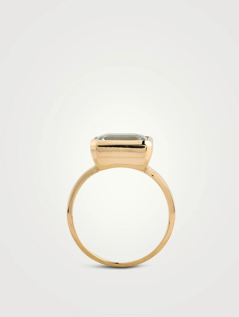 Cléo Daniela 14K Gold Bezel Emerald Cut Blue Topaz Ring