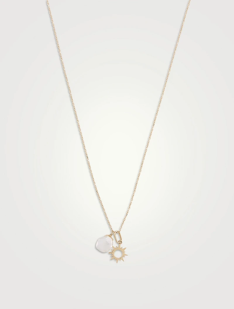 Aztec Sun 14K Gold Chain Necklace With Pearl