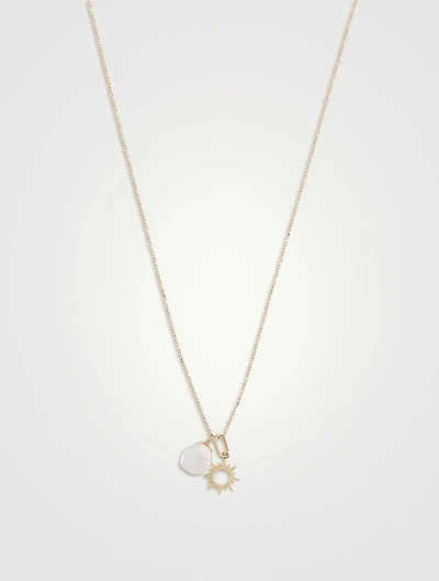 Aztec Sun 14K Gold Chain Necklace With Pearl