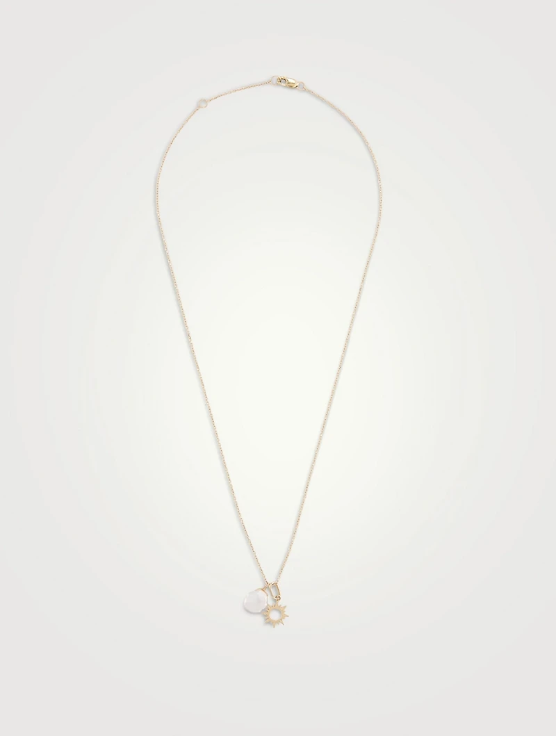 Aztec Sun 14K Gold Chain Necklace With Pearl