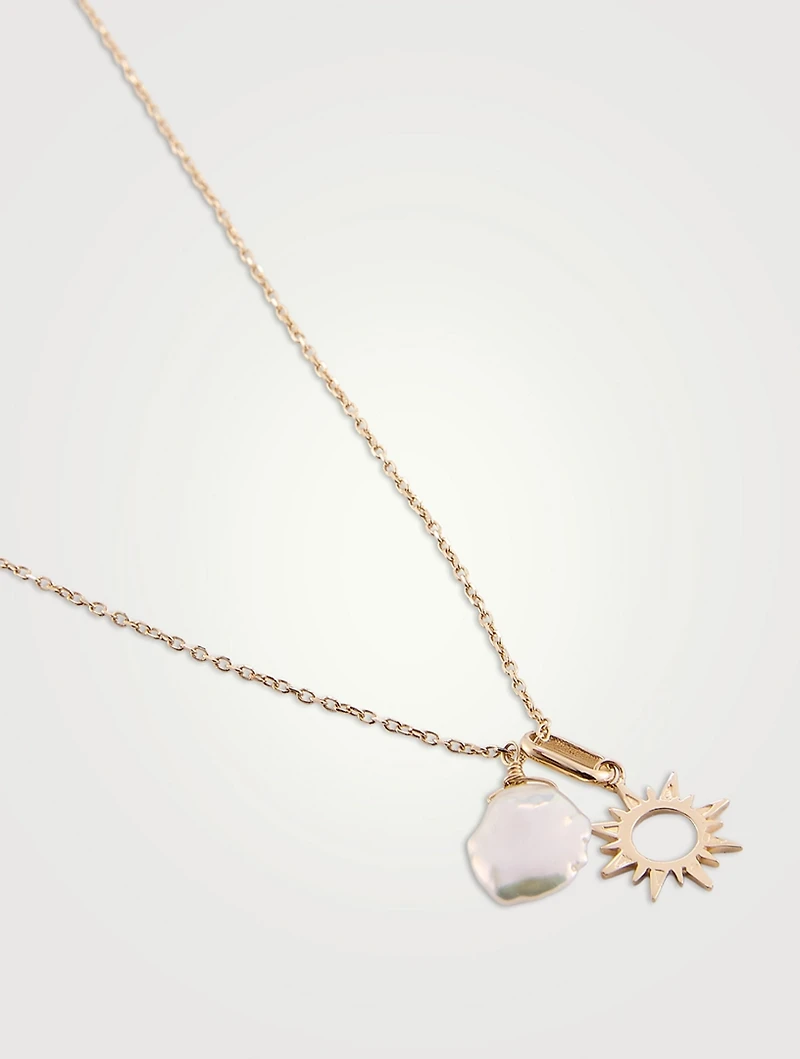 Aztec Sun 14K Gold Chain Necklace With Pearl