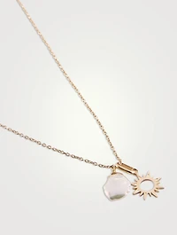 Aztec Sun 14K Gold Chain Necklace With Pearl