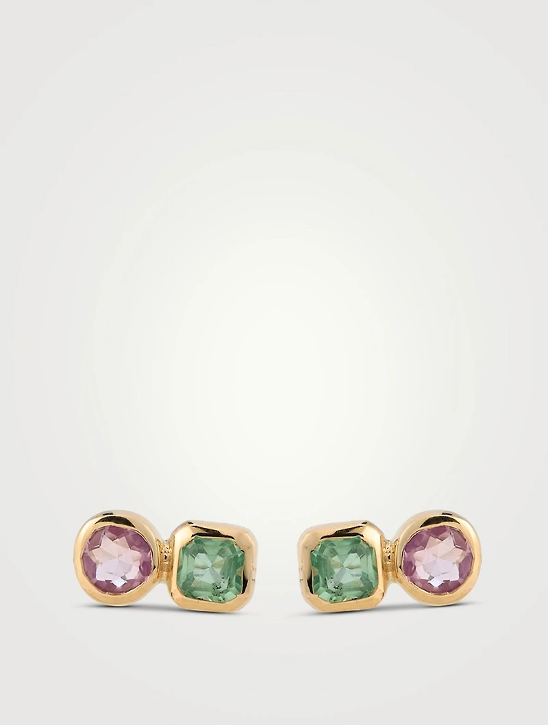 Cléo Jaeda 14K Gold Duo Stud Earrings With Sapphires